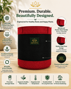 Shrivaya dual-tone fabric grow bag with its design features labelled