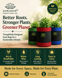 Shrivaya geo fabric grow bags with healthy plants: better roots, stronger plants